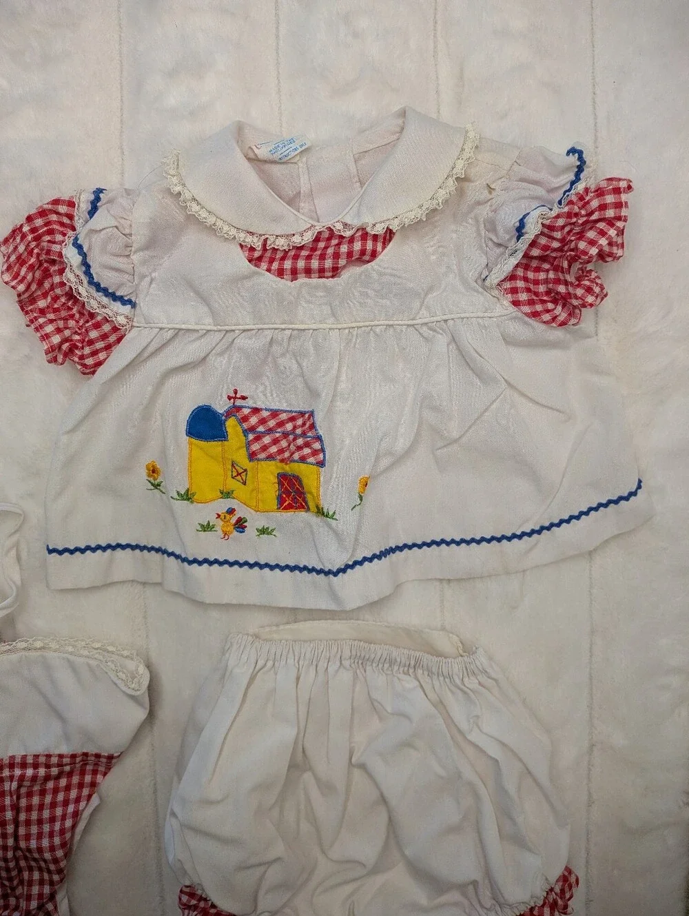 Cradle Togs Vtg 1980s 3 Piece Embroidered Barn Dress Set